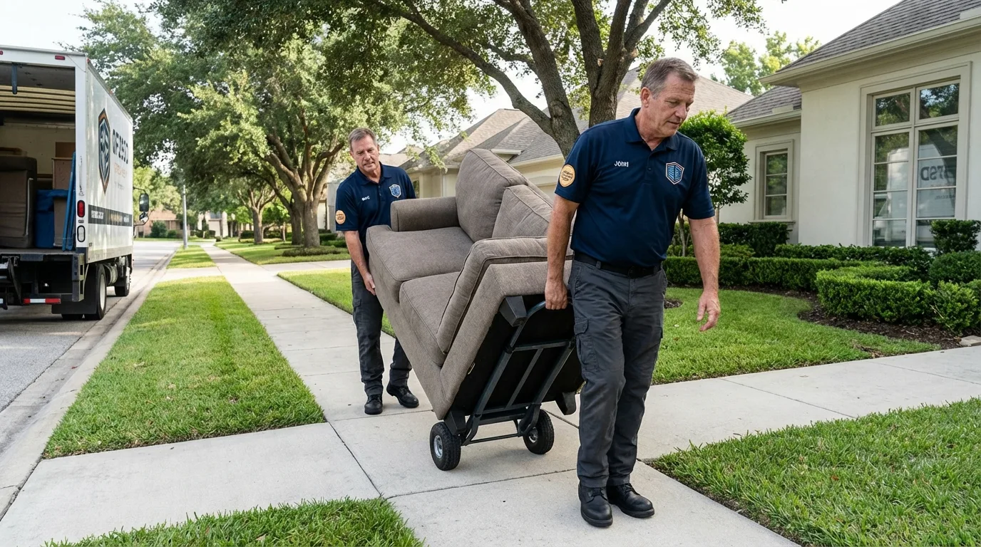 Local residential moving crew loading furniture in West Islip, NY